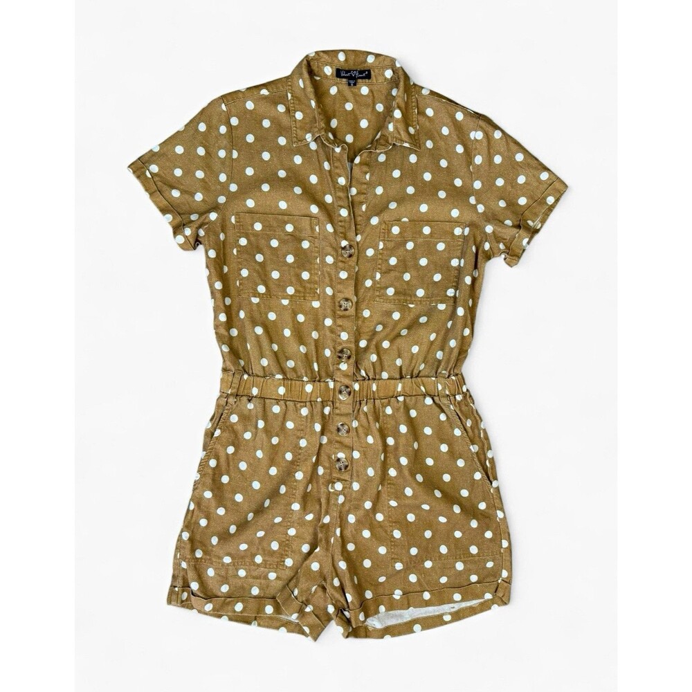 Velvet Heart Brown/White Polka Dot Button Front Romper Size S